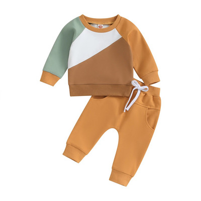 Mode Rudens Bērni Meitenes Zēni Apģērbu Komplekts Jaundzimušais Bērns Ikdienišķs Kontrasts Krāsa Brīvi Treniņtērps Džemperis Bikses Apģērbi Uzvalks