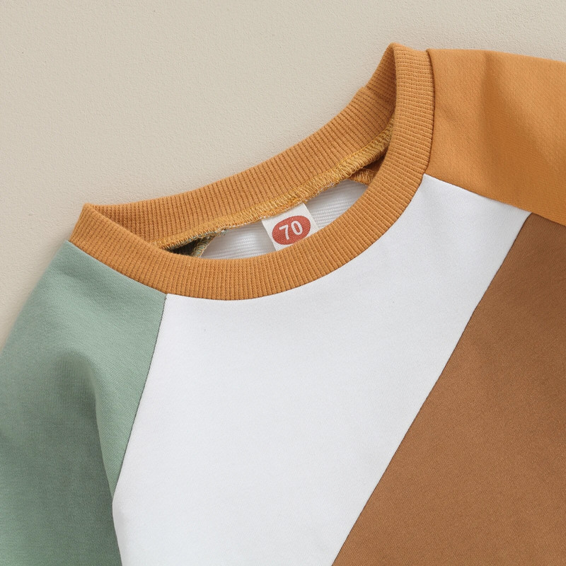 Mode Rudens Bērni Meitenes Zēni Apģērbu Komplekts Jaundzimušais Bērns Ikdienišķs Kontrasts Krāsa Brīvi Treniņtērps Džemperis Bikses Apģērbi Uzvalks