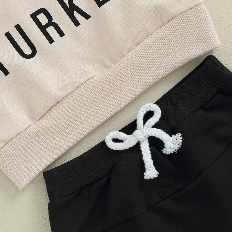 2Pcs Jesenski komplet odjeće za dječake Odjeća za Dan zahvalnosti Sweatshirt dugih rukava s printom slova Duge hlače Trenirka za malu djecu