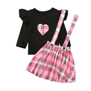 Toddler Baby Παιδικά Κορίτσια για την Ημέρα του Αγίου Βαλεντίνου καρό μπλούζες Ζαρτιέρες Σετ Φούστα Outfits Coming Home Outfits Baby καρό φούτερ