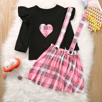 Toddler Baby Παιδικά Κορίτσια για την Ημέρα του Αγίου Βαλεντίνου καρό μπλούζες Ζαρτιέρες Σετ Φούστα Outfits Coming Home Outfits Baby καρό φούτερ