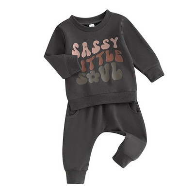 2023-10-30 Lioraitiin 6M-3Y Väikelaps Beebi Tüdruk Poiss Komplektid Sassy Little Soul pikkade varrukatega dressipluus Top Jogger Püksid Rõivakomplekt