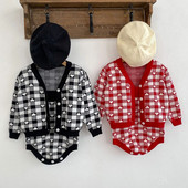 Jesen Proljeće Komplet odjeće za novorođene djevojčice, karirani džemper dugih rukava, kombinezon, odijelo za djevojčice