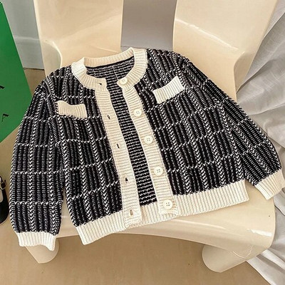 Jesen Proljeće Komplet odjeće za novorođene djevojčice, karirani džemper dugih rukava, kombinezon, odijelo za djevojčice