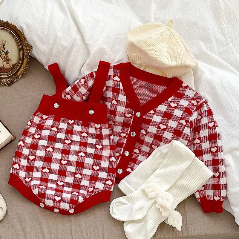 Jesen Proljeće Komplet odjeće za novorođene djevojčice, karirani džemper dugih rukava, kombinezon, odijelo za djevojčice