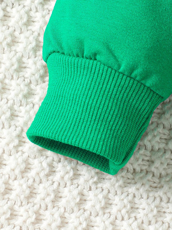Бебешки унисекс ежедневен комплект Хип-хоп Писмо Хавлиена бродерия Зелена горна част + фалшиви панталони с шнурове Комплект от 2 части