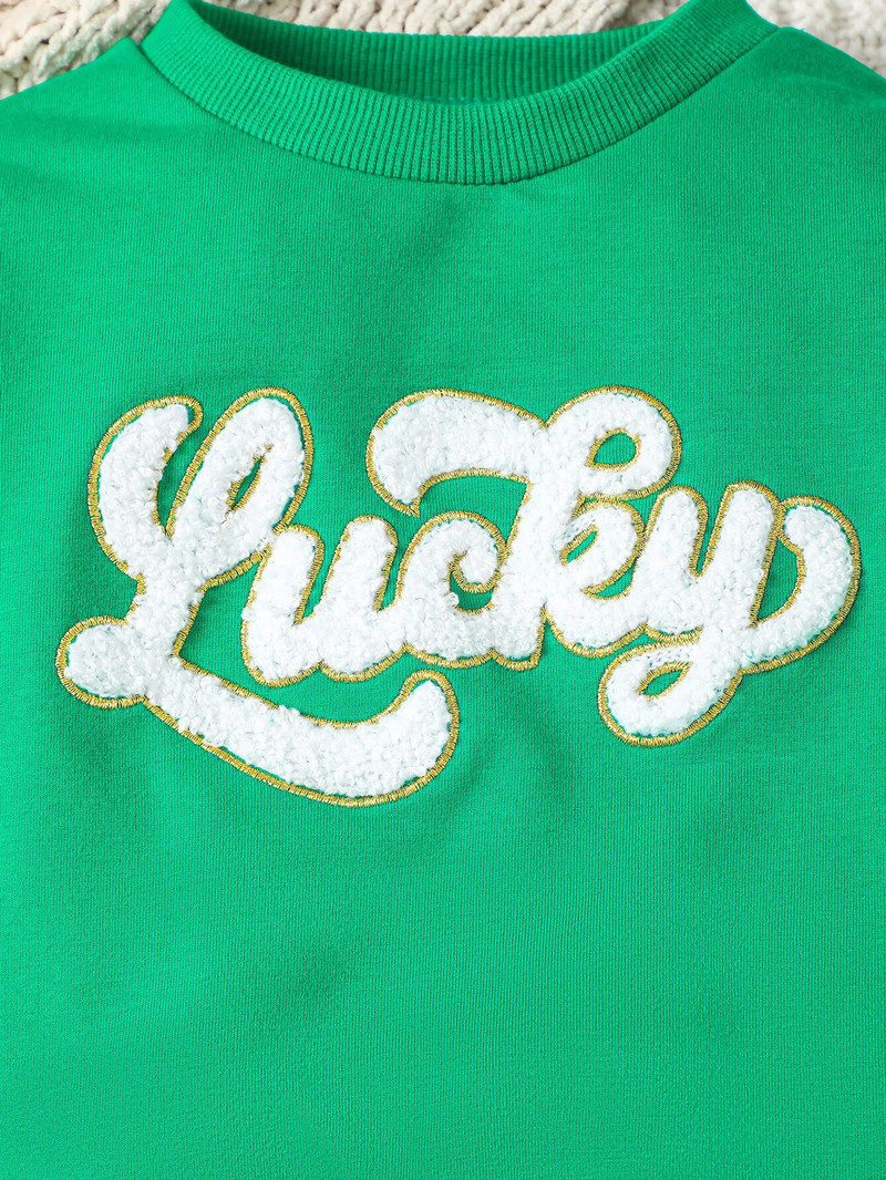 Unisex ležerni set za dojenčad Hip-Hop Zeleni top s vezom na ručnike s slovom + dvodijelni set s lažnim vezicama