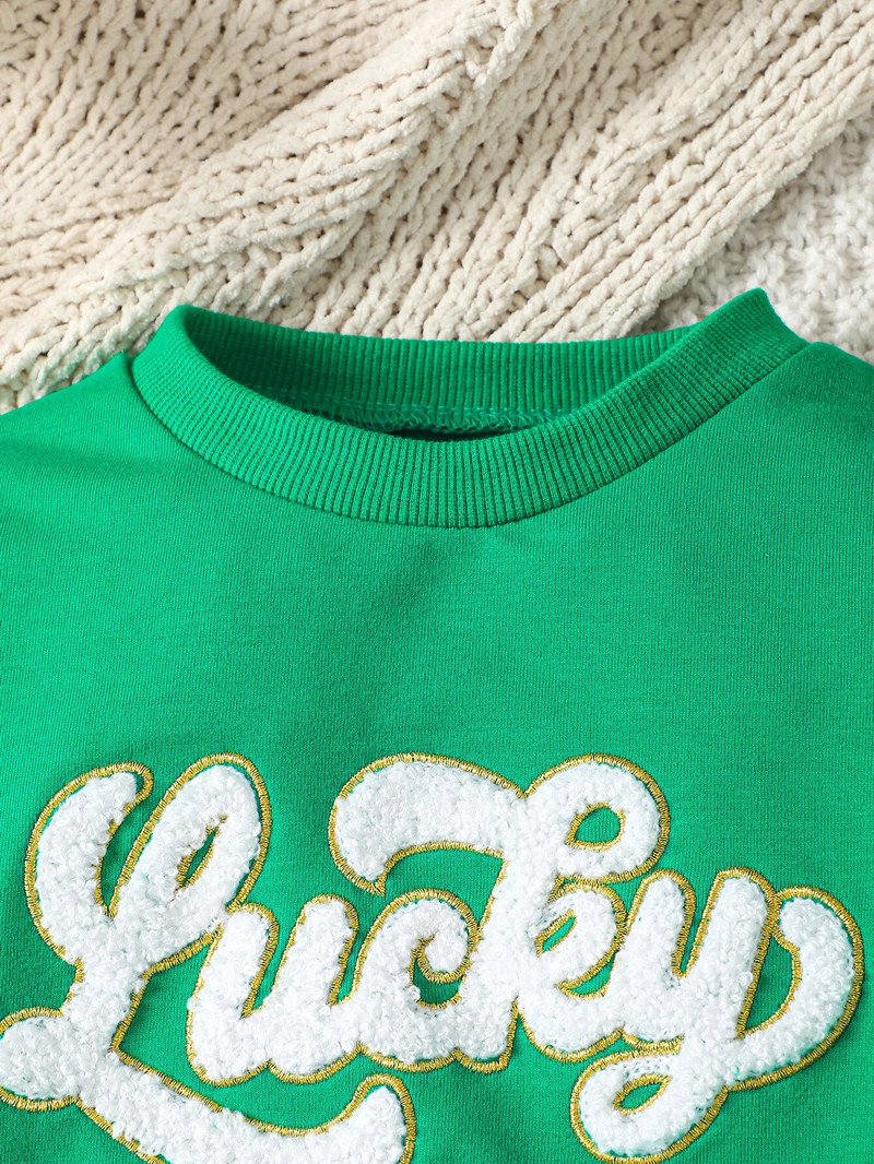 Unisex ležerni set za dojenčad Hip-Hop Zeleni top s vezom na ručnike s slovom + dvodijelni set s lažnim vezicama