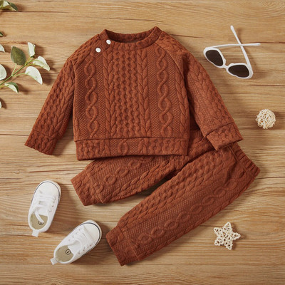 Set de haine pentru bebeluș nou-născut fetiță pentru băiat, culoare solidă, cu mâneci lungi, top + pantaloni, 2 buc. Costum pentru sport pentru timpul liber, costum costum de primăvară și toamnă