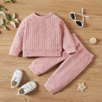Set de haine pentru bebeluș nou-născut fetiță pentru băiat, culoare solidă, cu mâneci lungi, top + pantaloni, 2 buc. Costum pentru sport pentru timpul liber, costum costum de primăvară și toamnă