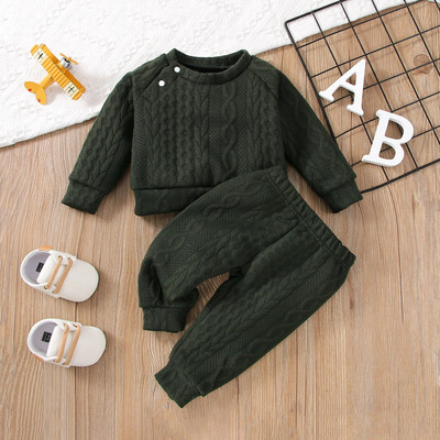 Set de haine pentru bebeluș nou-născut fetiță pentru băiat, culoare solidă, cu mâneci lungi, top + pantaloni, 2 buc. Costum pentru sport pentru timpul liber, costum costum de primăvară și toamnă