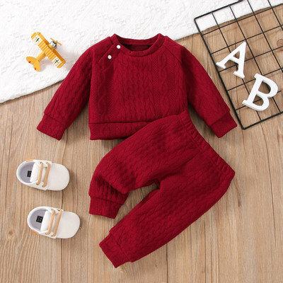 Set de haine pentru bebeluș nou-născut fetiță pentru băiat, culoare solidă, cu mâneci lungi, top + pantaloni, 2 buc. Costum pentru sport pentru timpul liber, costum costum de primăvară și toamnă