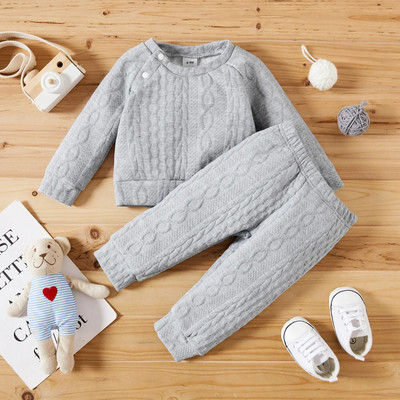 Set de haine pentru bebeluș nou-născut fetiță pentru băiat, culoare solidă, cu mâneci lungi, top + pantaloni, 2 buc. Costum pentru sport pentru timpul liber, costum costum de primăvară și toamnă