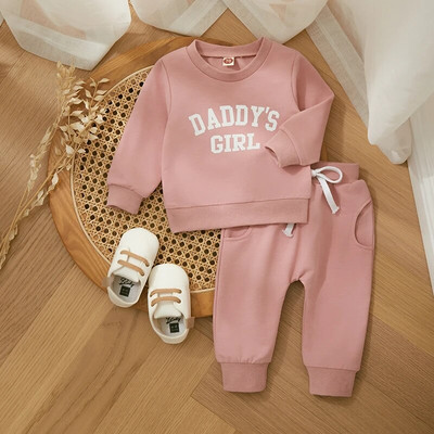 Winter Fall Casual New Baby Girls Outfits Clothes Fashion Letters Print Long Sleeve Sweatshirt Tops Elastic Waist Pants Outfits