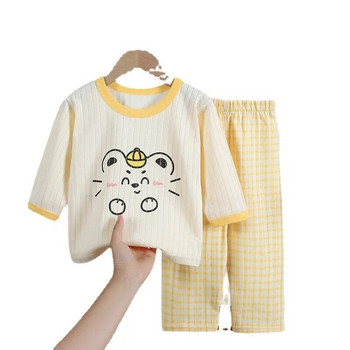 Бебешки дрехи за момичета с щампа на мече Комплект пижами с дълъг ръкав за малки момчета Пролетно/есенно бельо за новородени Костюми Детски тоалети
