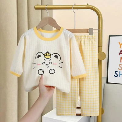 Haine cu imprimeu urs pentru fetiță Set cu mâneci lungi Set de pijamale pentru copii mici, băieți, primăvară/toamnă, costum de lenjerie intima pentru nou-născut, ținute pentru copii