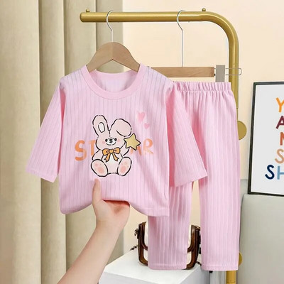 Haine cu imprimeu urs pentru fetiță Set cu mâneci lungi Set de pijamale pentru copii mici, băieți, primăvară/toamnă, costum de lenjerie intima pentru nou-născut, ținute pentru copii