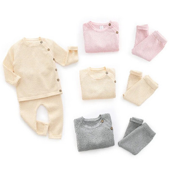 Есенно-зимно едноцветно облекло за момичета, новородено бебе, костюм, пуловер, пижама, комплект