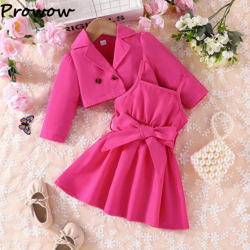 Prowow Baby Girls Drēbes 2gab Modes Atloks Blazer Jaka + Jostas Kleita Meiteņu Bērnu Apģērbu Komplekti Mazuļiem