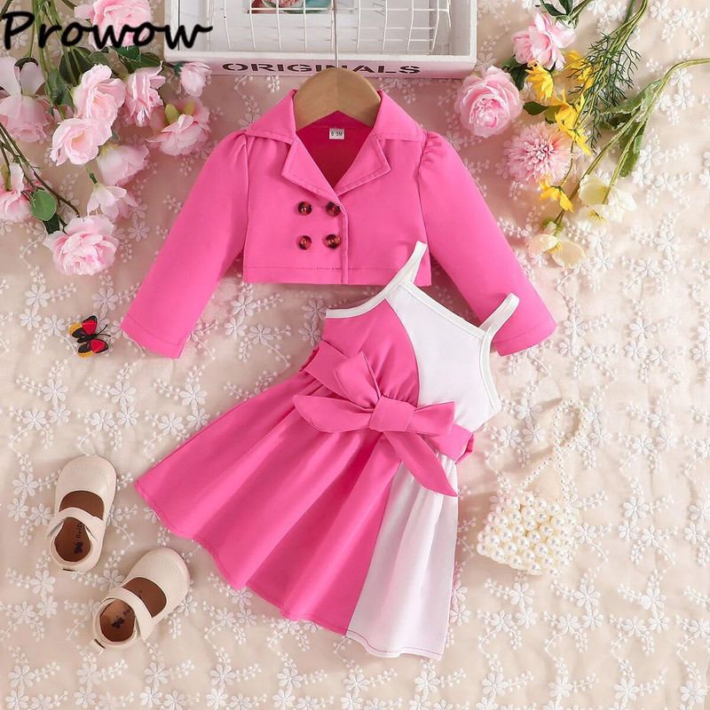 Prowow Baby Girls Drēbes 2gab Modes Atloks Blazer Jaka + Jostas Kleita Meiteņu Bērnu Apģērbu Komplekti Mazuļiem