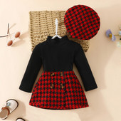 ma&baby 6M-3Y Crăciun nou-născut nou-născut bebeluș fetiță seturi de haine tricot cu mâneci lungi topuri fuste în carouri pălărie ținute de Crăciun D05