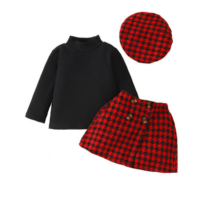 ma&baby 6M-3Y Crăciun nou-născut nou-născut bebeluș fetiță seturi de haine tricot cu mâneci lungi topuri fuste în carouri pălărie ținute de Crăciun D05