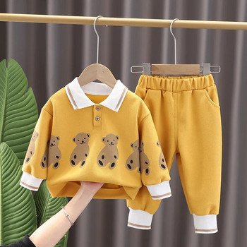 Бебешки дрехи за момчета 2 до 3 години с обърната яка с карикатурен принт с дълги ръкави и качулки Панталони Бебета Деца Бебе Анцузи Екипировки