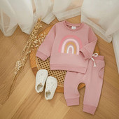 Costum pentru copii două piese Toamnă Bebeluși Fete Băieți Ținute drăguț cu imprimeu curcubeu Hanorac cu mânecă lungă Top Pantaloni Set pentru haine pentru copii mici