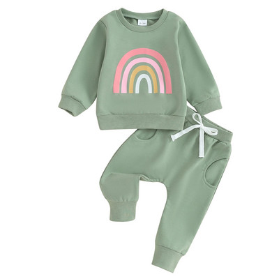 Costum pentru copii două piese Toamnă Bebeluși Fete Băieți Ținute drăguț cu imprimeu curcubeu Hanorac cu mânecă lungă Top Pantaloni Set pentru haine pentru copii mici