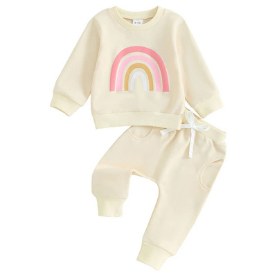 Costum pentru copii două piese Toamnă Bebeluși Fete Băieți Ținute drăguț cu imprimeu curcubeu Hanorac cu mânecă lungă Top Pantaloni Set pentru haine pentru copii mici