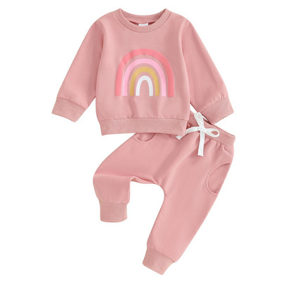 Costum pentru copii două piese Toamnă Bebeluși Fete Băieți Ținute drăguț cu imprimeu curcubeu Hanorac cu mânecă lungă Top Pantaloni Set pentru haine pentru copii mici