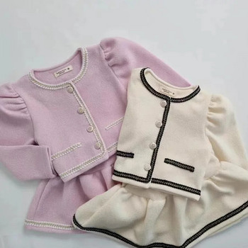 7027 Комплект бебешки дрехи 2023 Есен Нов малък ароматен костюм за момиче Жилетка Палто + къса пола Сладък костюм от две части