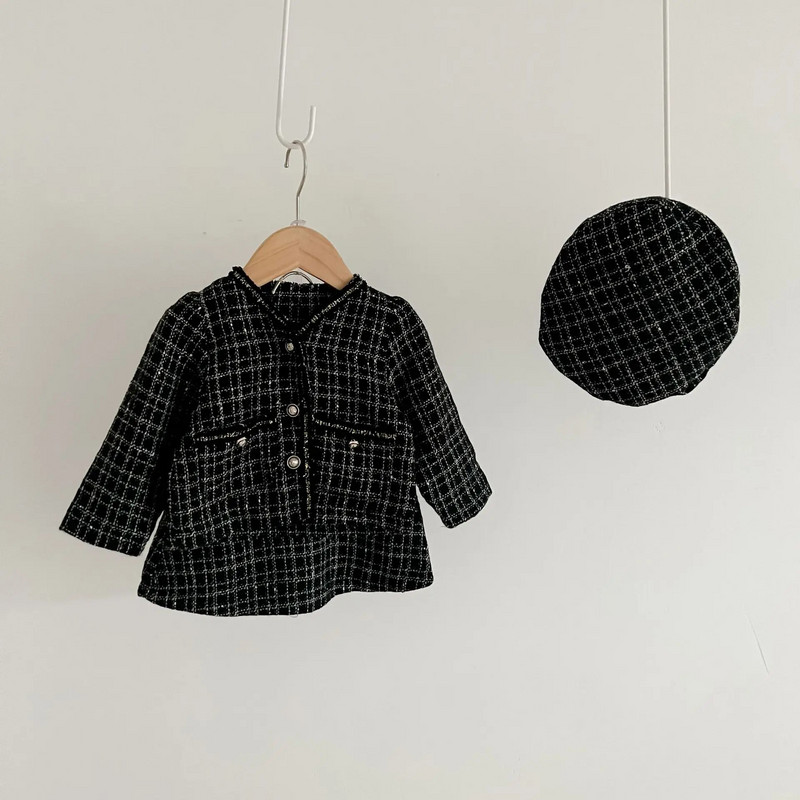 4413D Komplet odjeće za djevojčice 2023. Mirisno proljeće Retro odijelo za djevojčice, trodijelno odijelo Kaput+Suknja+Šešir Dječje odijelo Hundred Days