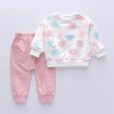 Bear Learder Baby Girl Clothes Set Cotton Toddler Kids Child Cat Catoon Sweatshirt Топове Панталони 2бр. Костюми Есен Есен Костюм