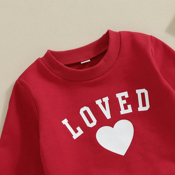 2023-11-09 Lioraitiin Μικρά αγόρια ρούχα για την Ημέρα του Αγίου Βαλεντίνου Heart Letter print Μακρυμάνικα φούτερ και μακριά παντελόνια σετ ρούχων