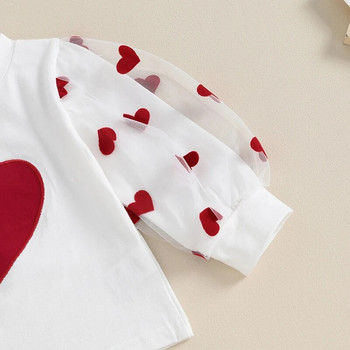 Βρεφικό κοριτσάκι για την Ημέρα του Αγίου Βαλεντίνου Στολή για βρέφη Little Kids Μακρυμάνικο πουκάμισο Love Heart Φούστα Ρούχα Σετ με ζώνη