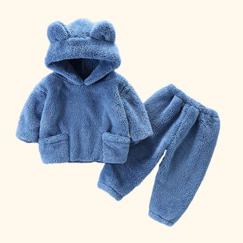 2023 Νέα χειμωνιάτικα φανελένια βρεφικά σετ Solid Warm Hooded Βρεφικές πιτζάμες Σετ ρούχων σπιτιού Σετ δύο τεμαχίων Παιδικά ρούχα για αγοράκια κορίτσια