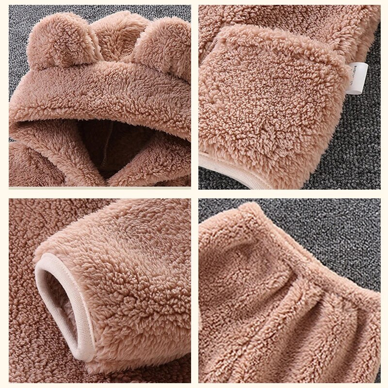 2023. gada jauni ziemas flaneļa komplekti mazuļiem Cietie, siltie bērnu pidžamu komplekti ar kapuci, mājas apģērba divdaļīgi komplekti, bērnu apģērbi meitenēm