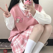 Pulover japonez drăguț Sanrio Kuromi pentru femei, uniformă în stil colegiu, pulover tricotat, vestă largi My Melody girl, pulover dulce fără mâneci