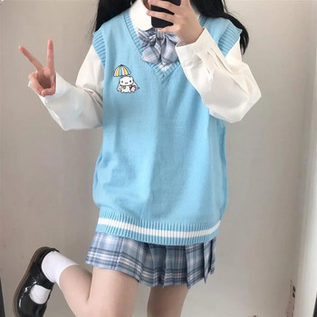 Японски сладък дамски пуловер Sanrio Kuromi в колежански стил, униформа, плетен пуловер, жилетка, свободен My Melody момиче, сладък пуловер без ръкави
