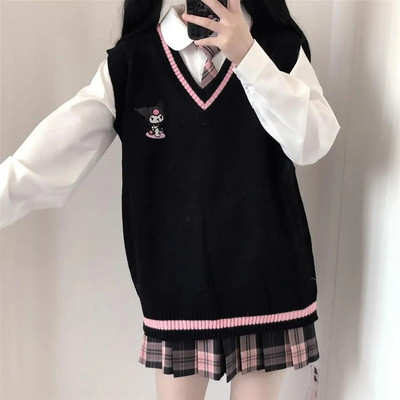 Pulover japonez drăguț Sanrio Kuromi pentru femei, uniformă în stil colegiu, pulover tricotat, vestă largi My Melody girl, pulover dulce fără mâneci
