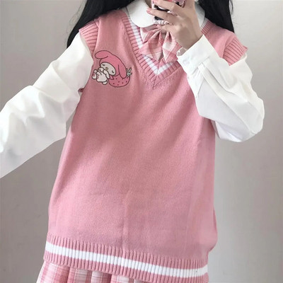 Pulover japonez drăguț Sanrio Kuromi pentru femei, uniformă în stil colegiu, pulover tricotat, vestă largi My Melody girl, pulover dulce fără mâneci