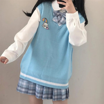 Pulover japonez drăguț Sanrio Kuromi pentru femei, uniformă în stil colegiu, pulover tricotat, vestă largi My Melody girl, pulover dulce fără mâneci