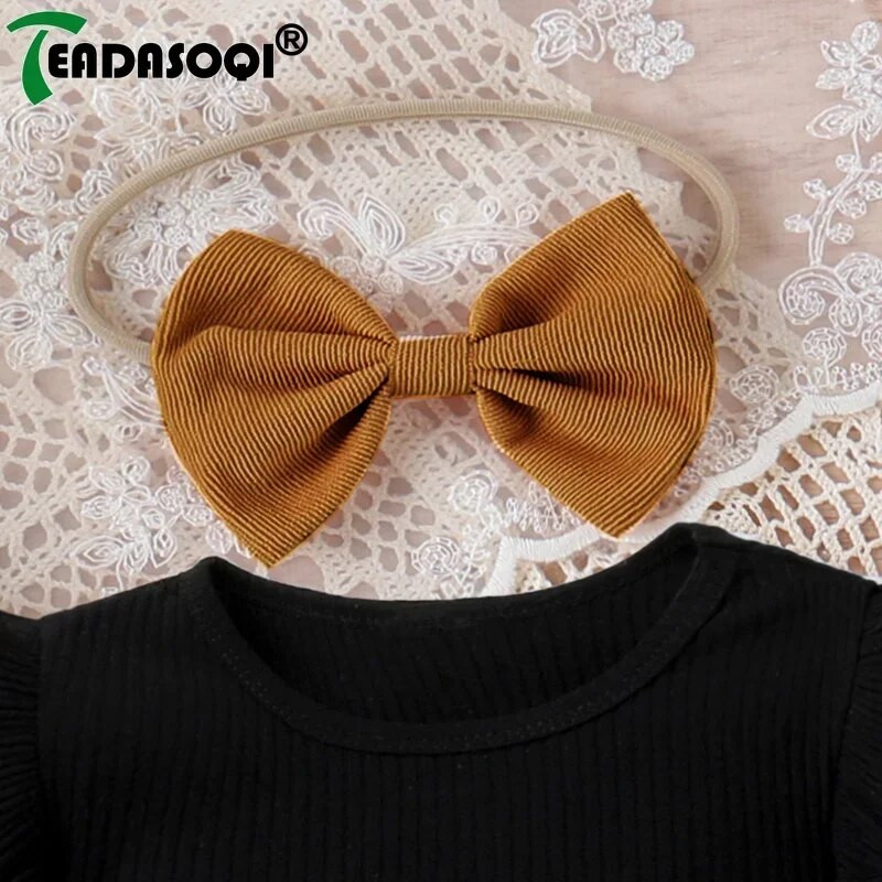 Nova odjeća za djevojčice od 0 do 3 godine, novorođenčad, rebraste majice s letećim rukavima i samt suknja, komplet traka za glavu, odijelo za dojenčad