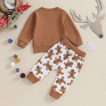 FOCUSNORM 0-3Y Прохождащи бебета Момчета Коледни комплекти дрехи Суитшърт с дълъг ръкав с щампа на букви Горнище Панталони Gingerbread Man