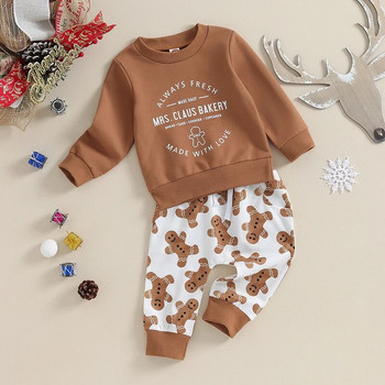 FOCUSNORM 0-3Y Βρεφικά αγόρια για μωρά χριστουγεννιάτικα σετ Γράμμα εκτύπωσης Μακρυμάνικο μπλουζάκι μπλούζες μελόψωμο ανδρικό παντελόνι