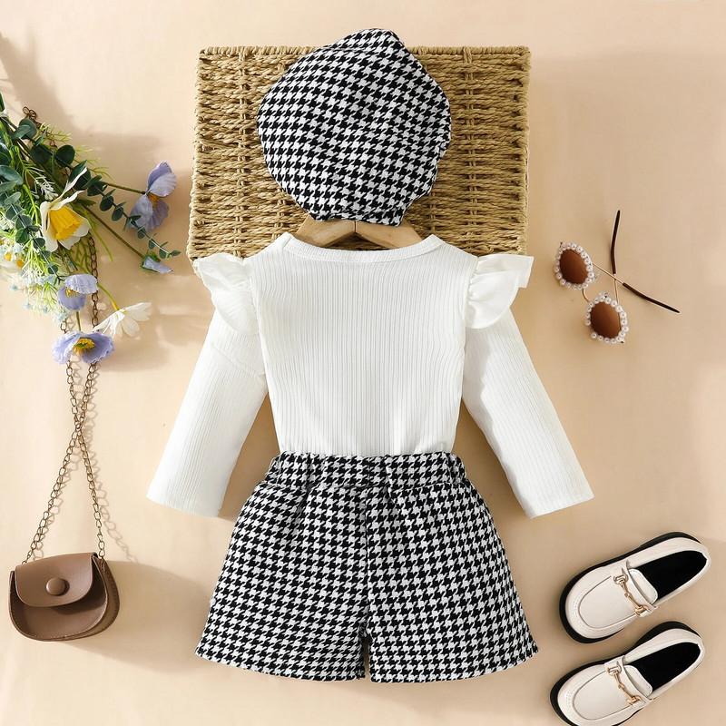 ma&baby 6M-3Y Naujagimiams Kūdikiams Mergaitėms Drabužių rinkiniai Megzti ilgomis rankovėmis Megztiniai Viršutiniai languoti Sijonai Skrybėlė rudens pavasario apranga D05