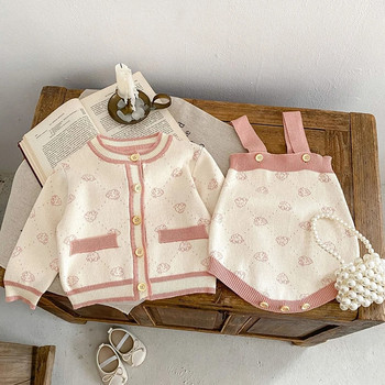 Дрехи за новородени бебета и момичета, плетена жилетка с дълъг ръкав, палто и гащеризончета, есенно-пролетен комплект дрехи за момиченца