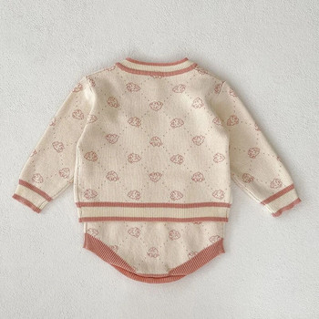 Νεογέννητο βρεφικό κοστούμι με μακρυμάνικο πλεκτό στάμπα Ζακέτα+ρομπέρες Φθινοπωρινή άνοιξη Σετ βρεφικών ρούχων για κορίτσια