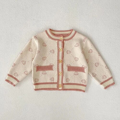 Vastsündinud beebitüdrukute rõivaste ülikond pikkade varrukatega, kootud trükiga kardiganmantel + püksid, sügisene kevadine tüdrukute rõivakomplekt